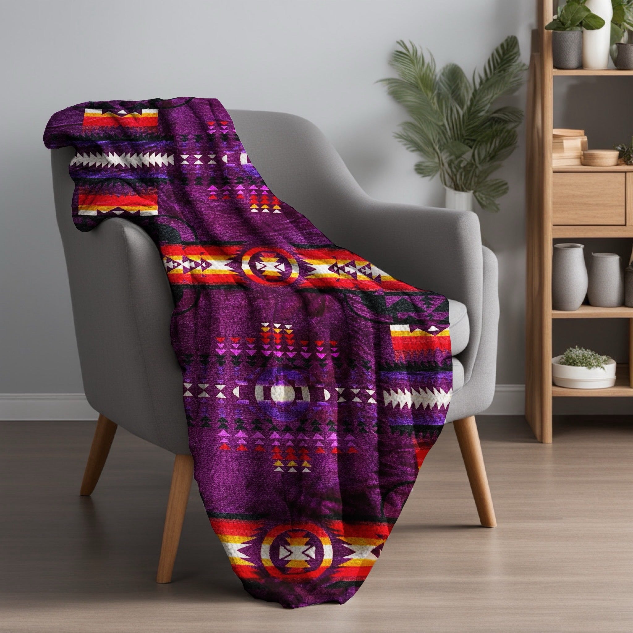Sacred Thread Sherpa Fleece Blanket, Southwestern Aztec Throw