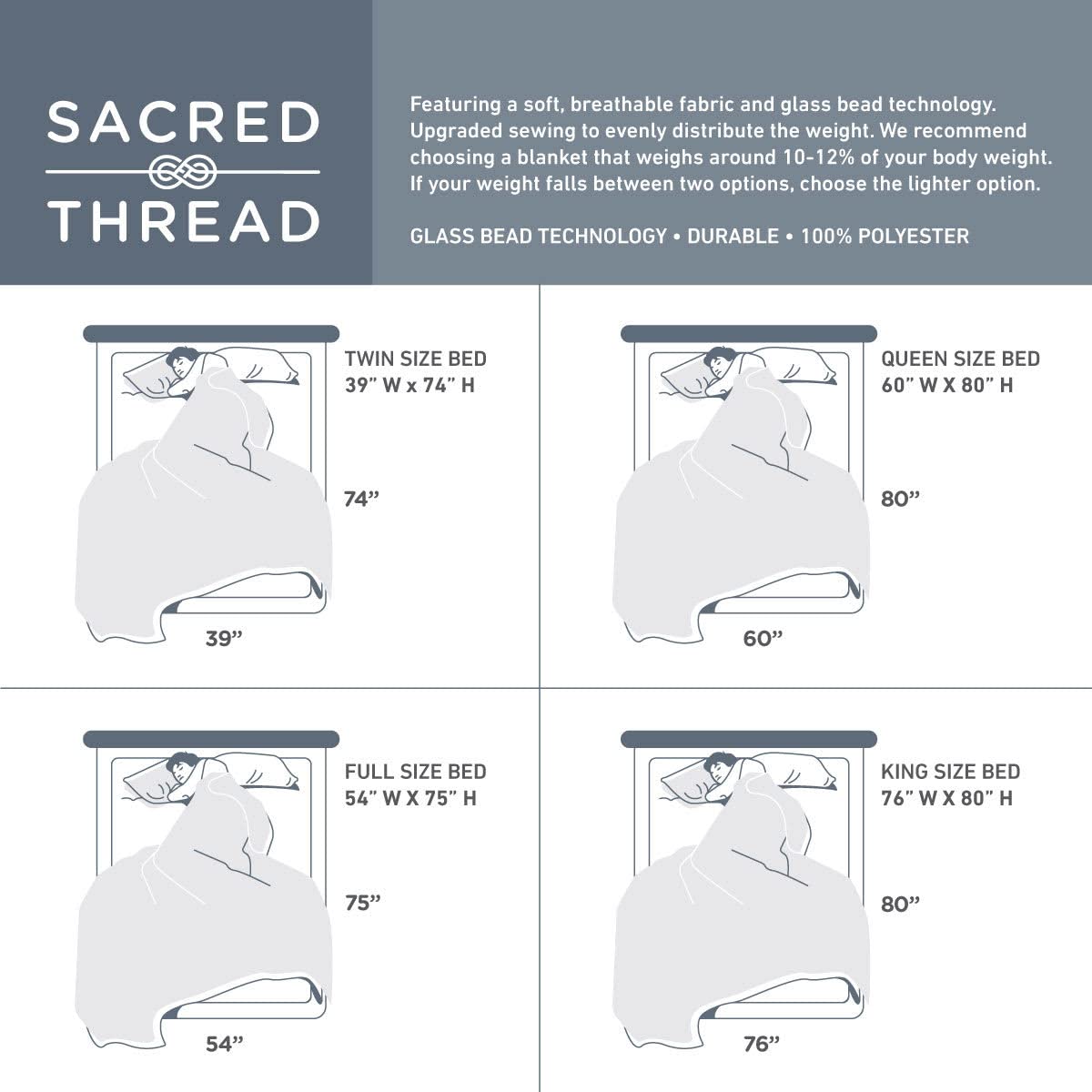 Sacred Thread Weighted Blanket - Great for Kids and Adults - Heavy Blanket with High Breathability - Soft, Durable Cover Glass Beads