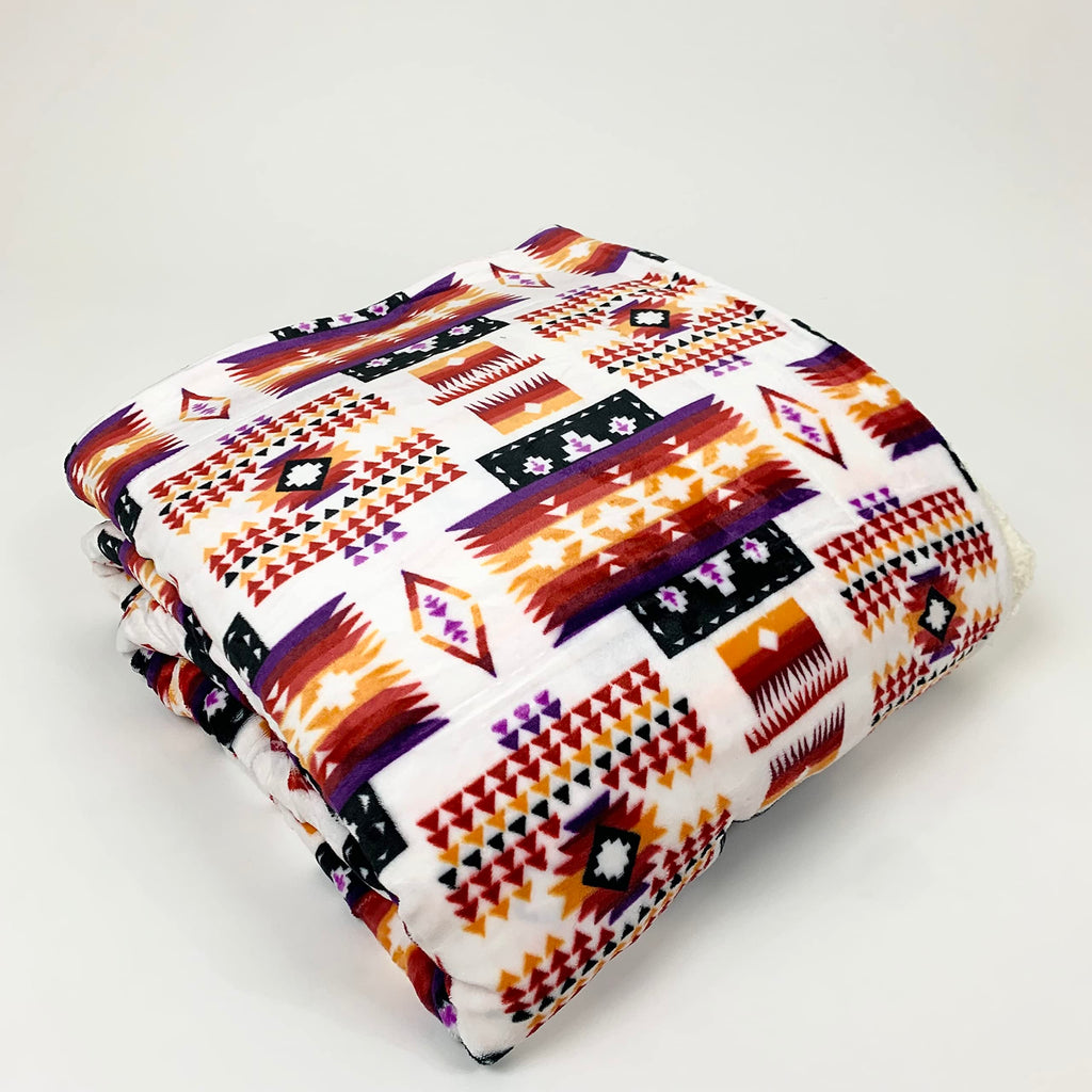 Sacred Thread Sherpa Fleece Blanket, Southwestern Aztec Throw