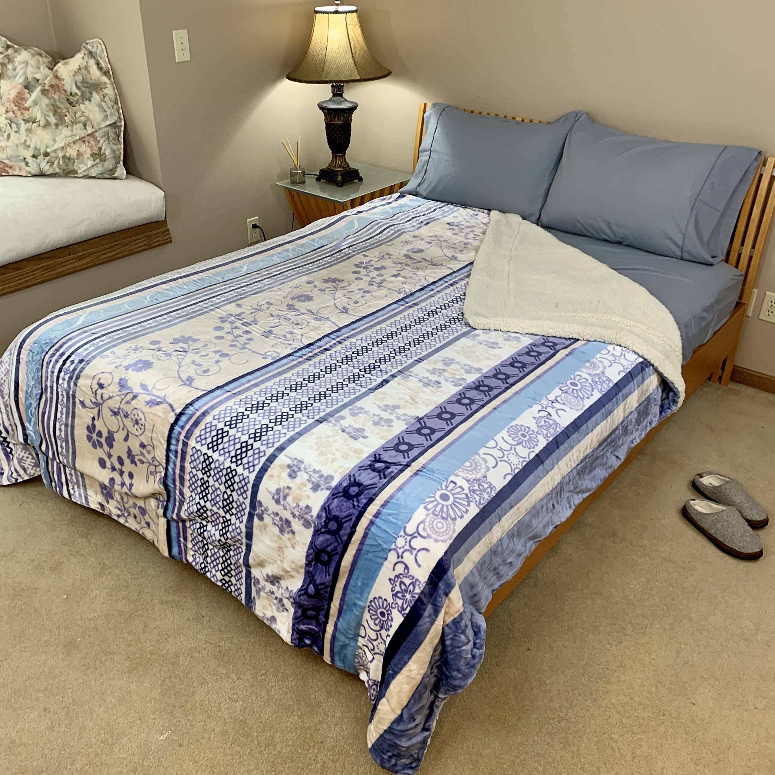 Sacred Thread Sherpa Fleece Blanket, Super Fuzzy, Soft and Cozy Queen Blanket, Plush Throw Blanket for Sofa, Couch and Bed, Reversible Winter Blanket, 25+ Designs Available