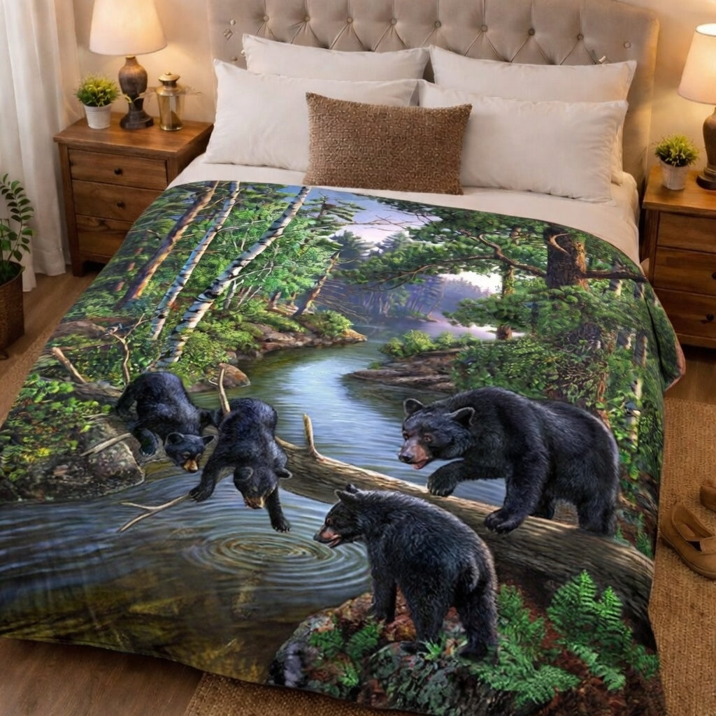 Plush Queen Size Blanket - Extremely Soft - Machine Washable - Bear Pause