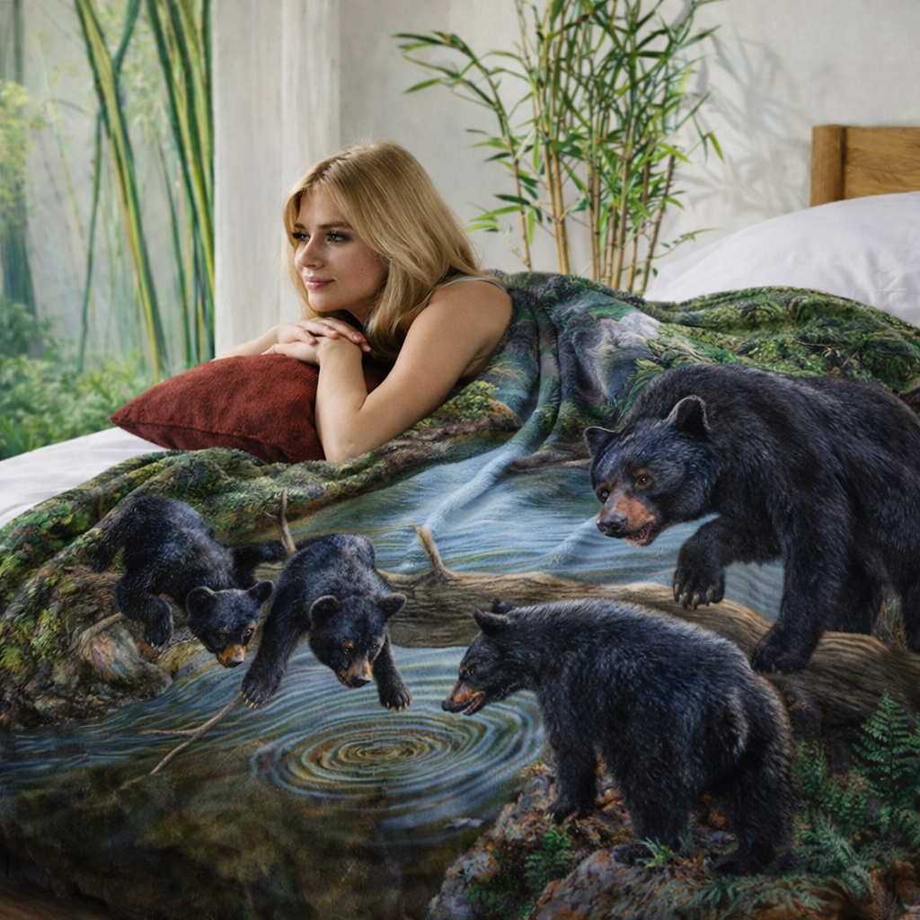 Plush Queen Size Blanket - Extremely Soft - Machine Washable - Bear Pause