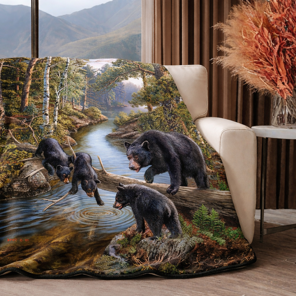 Plush Queen Size Blanket - Extremely Soft - Machine Washable - Bear Pause