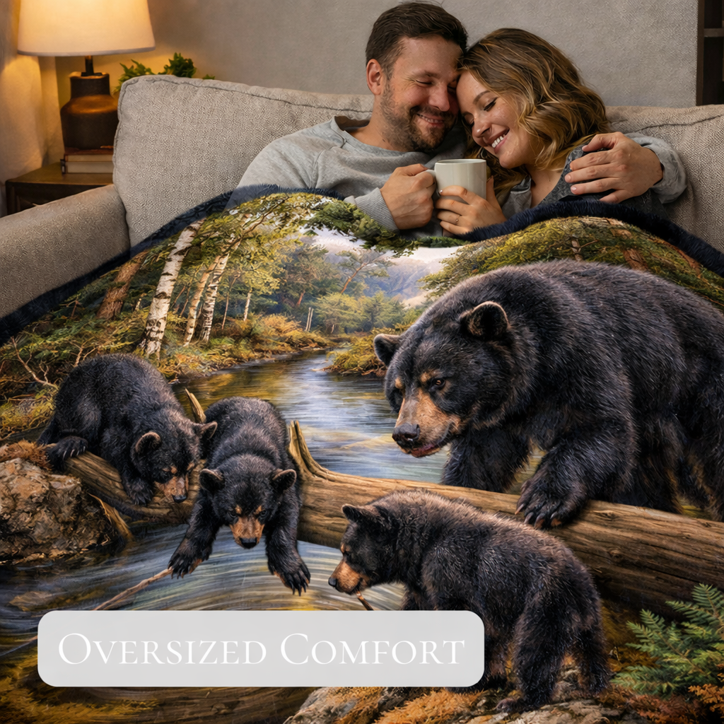 Plush Queen Size Blanket - Extremely Soft - Machine Washable - Bear Pause