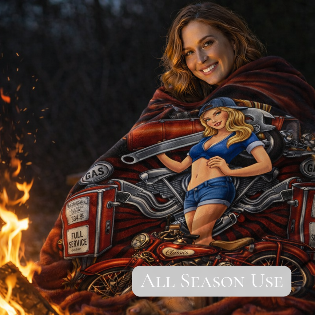 Plush Queen Hot Rod Blanket - Extremely Soft - Machine Washable - Garage Girl