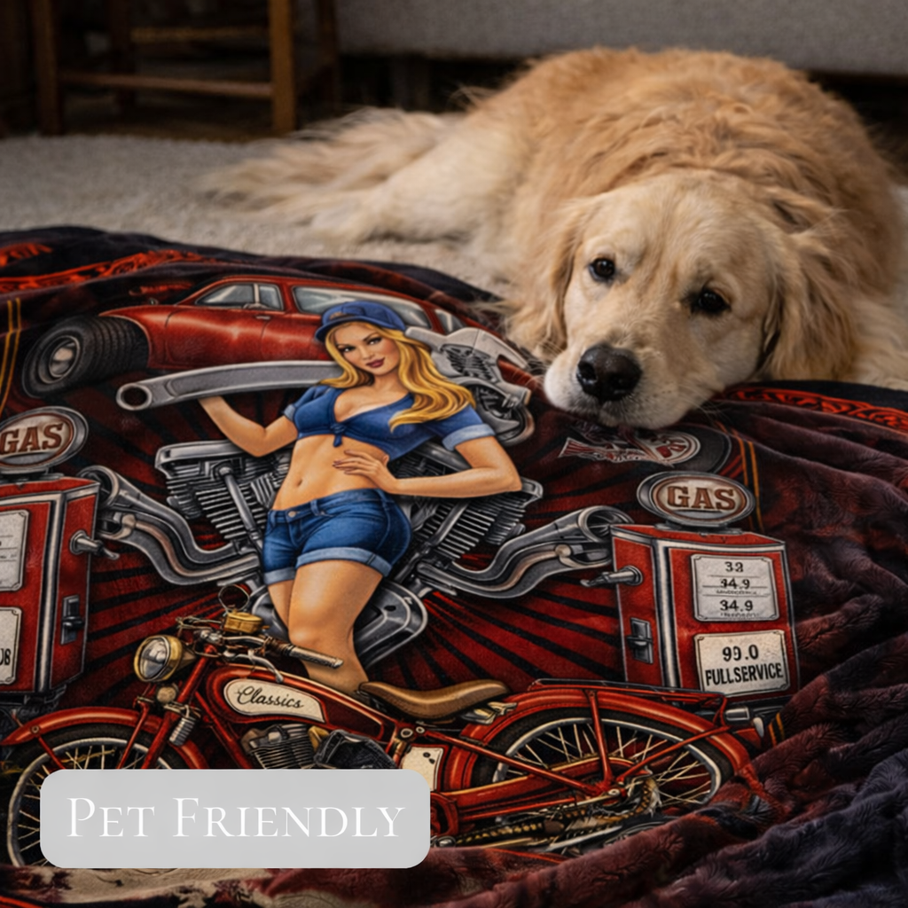 Plush Queen Hot Rod Blanket - Extremely Soft - Machine Washable - Garage Girl