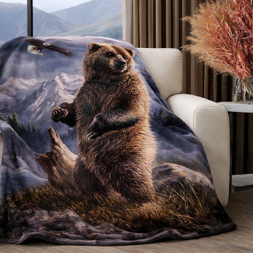 Plush Queen Size Blanket - Extremely Soft - Machine Washable - Grizzly Up