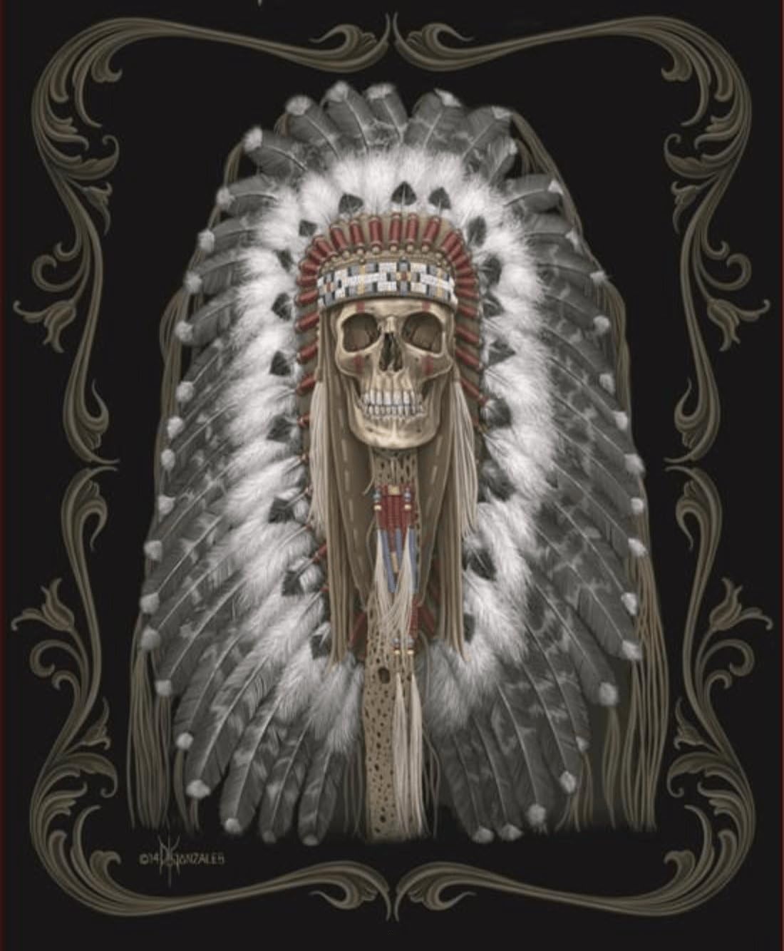 Plush Queen Size Blanket - Extremely Soft - Machine Washable - NATIVE SKULL