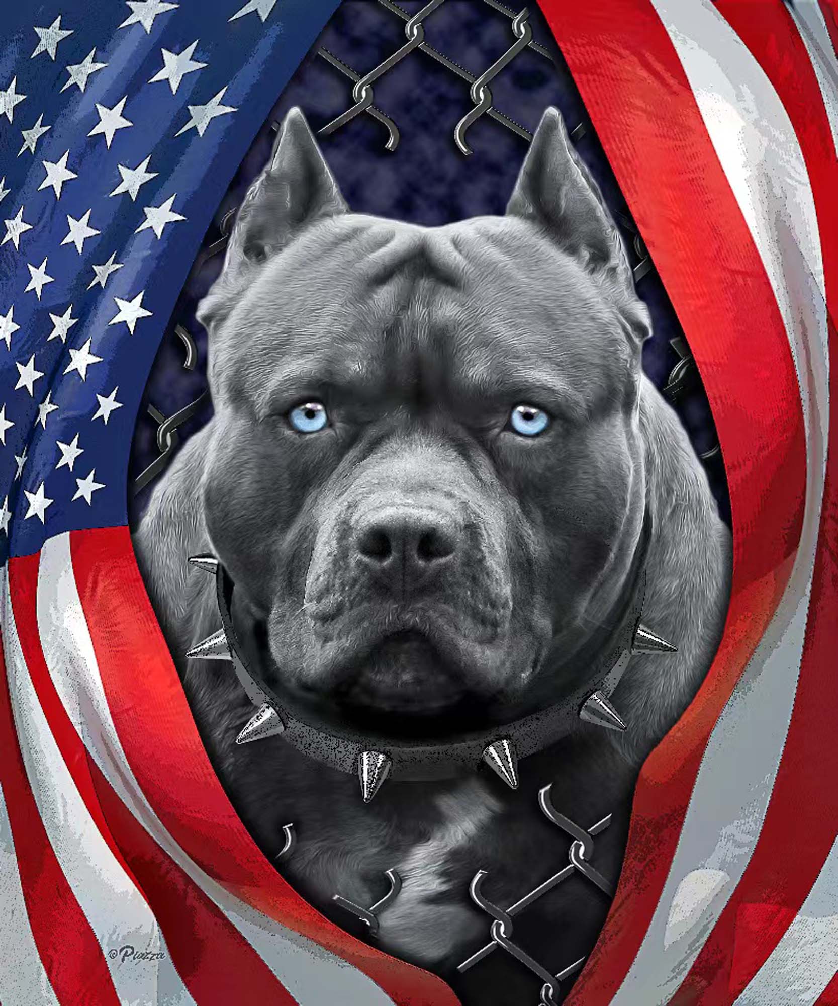 Plush Queen Size Dog Blanket - Extremely Soft - Machine Washable - Patriotic Pitbull