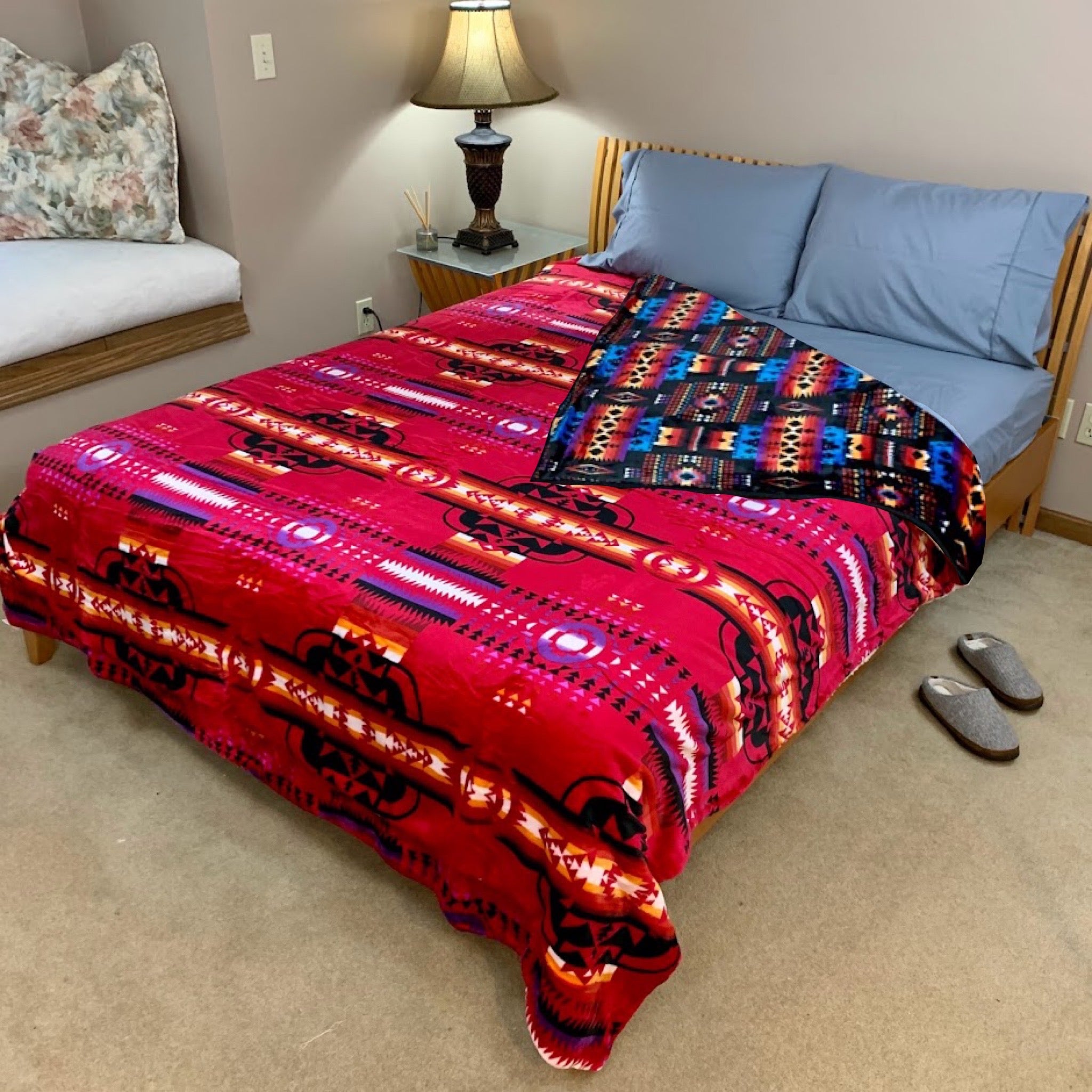 Sacred Thread Sherpa Fleece Blanket, Southwestern Aztec Throw