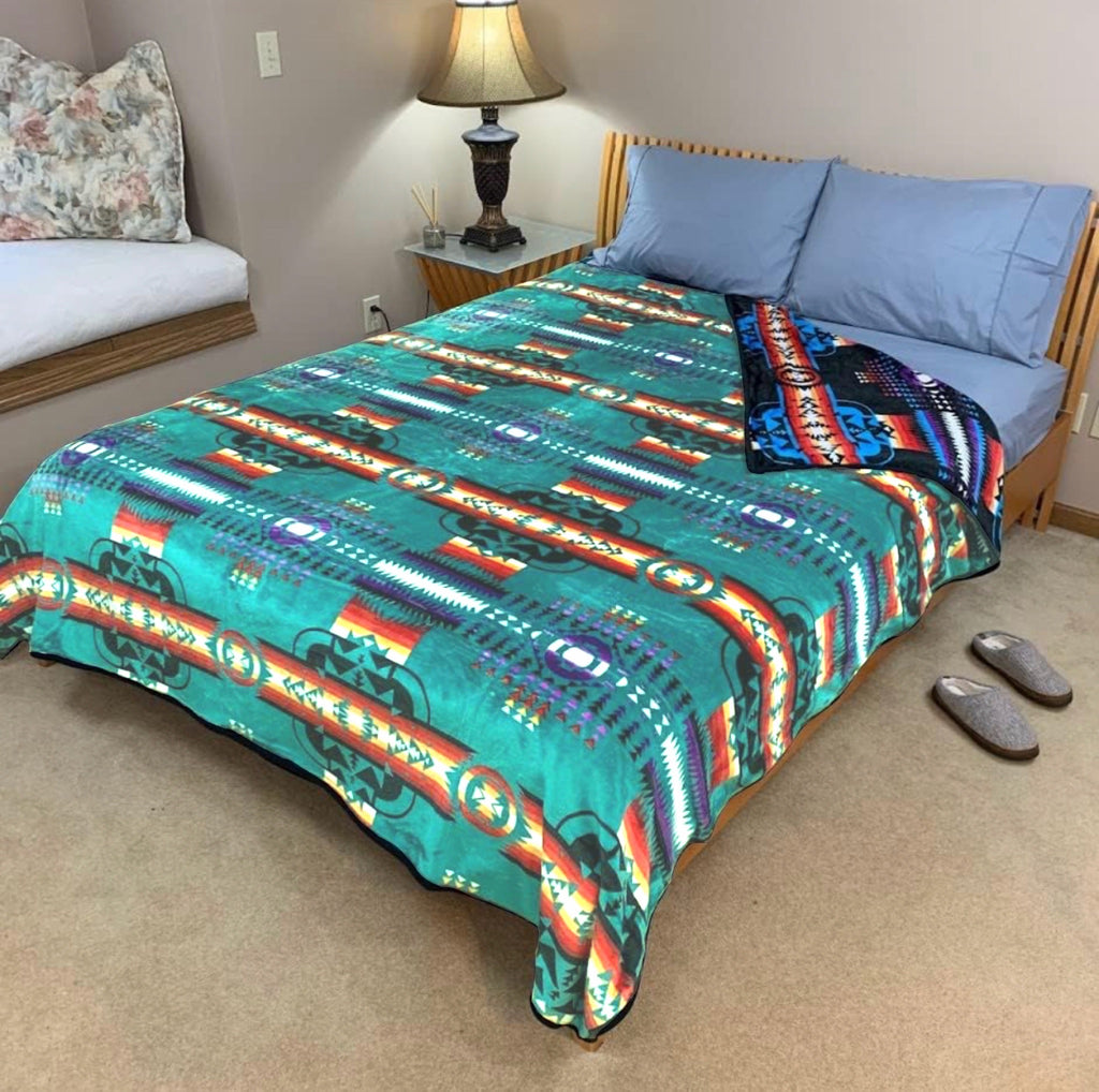 Sacred Thread Sherpa Fleece Blanket, Southwestern Aztec Throw