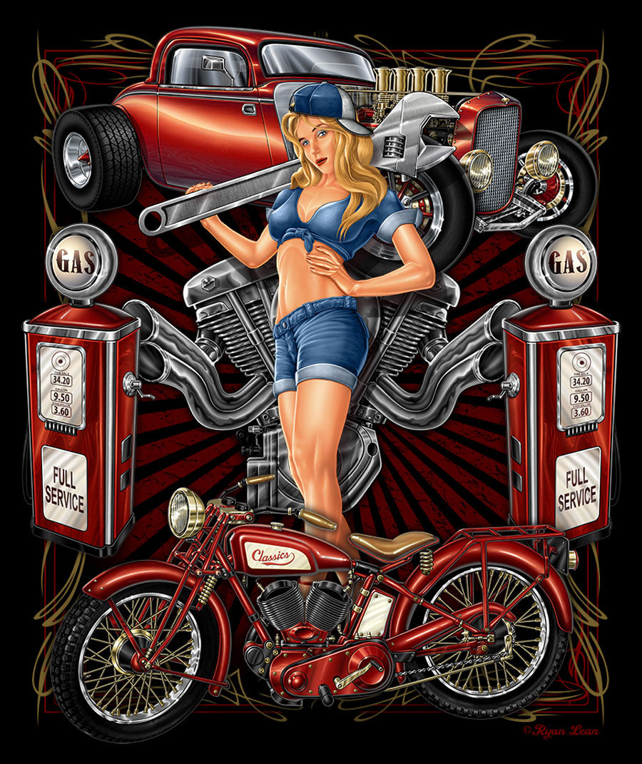 Plush Queen Hot Rod Blanket - Extremely Soft - Machine Washable - Garage Girl