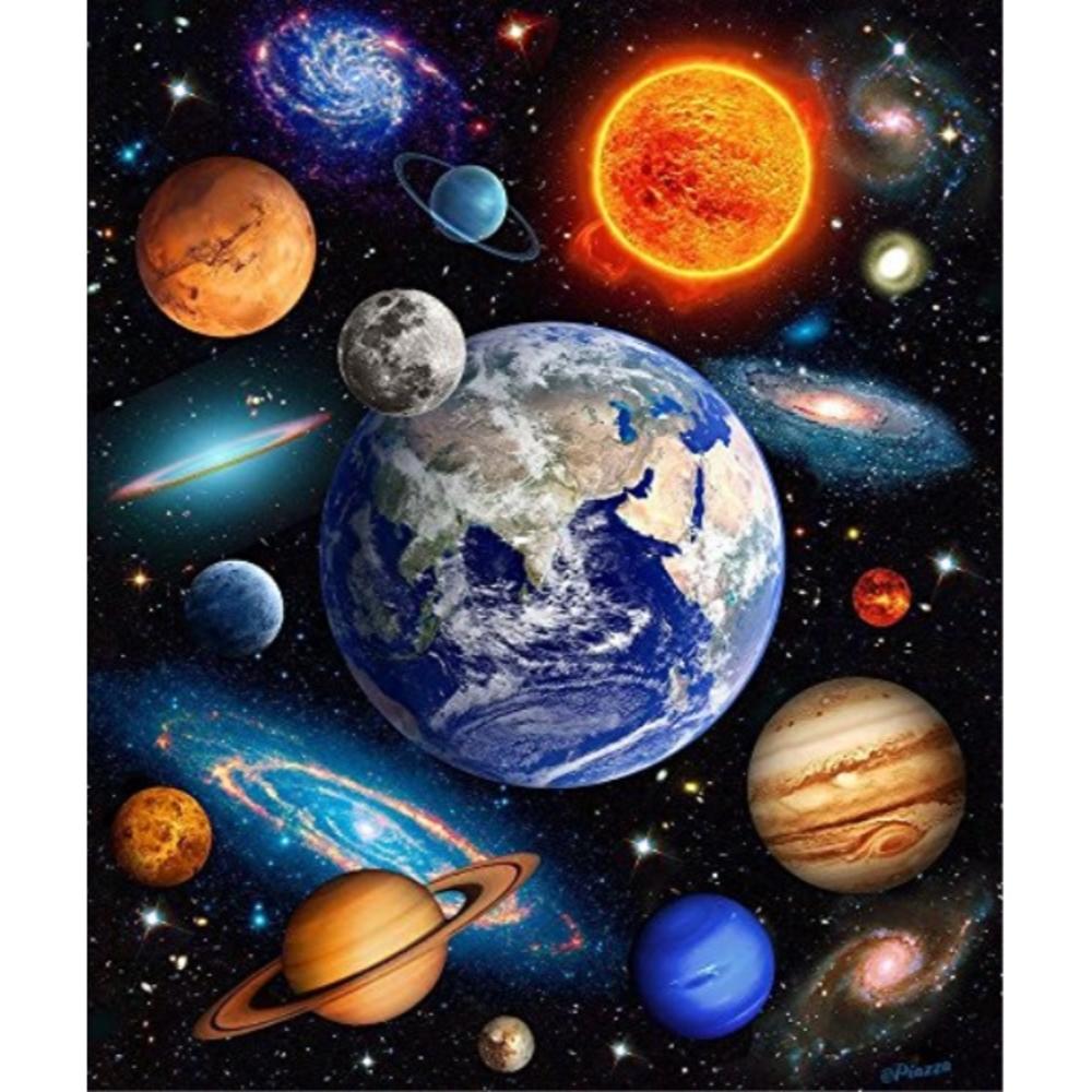Plush Queen Size Space Planets Blanket - Extremely Soft - Machine Washable - Solar Power
