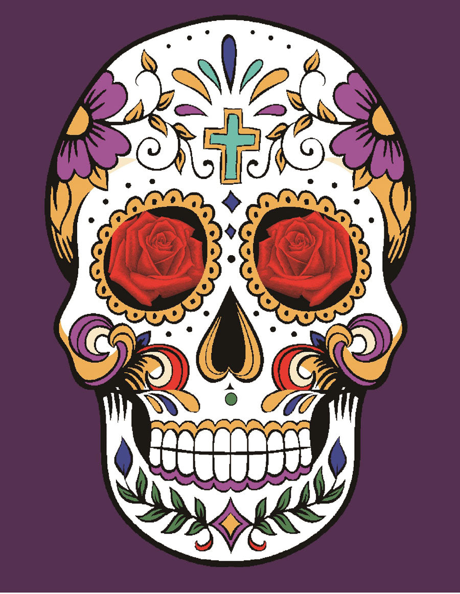 Plush Queen Size Sugar Skull Blanket - Extremely Soft - Machine Washable - Purple